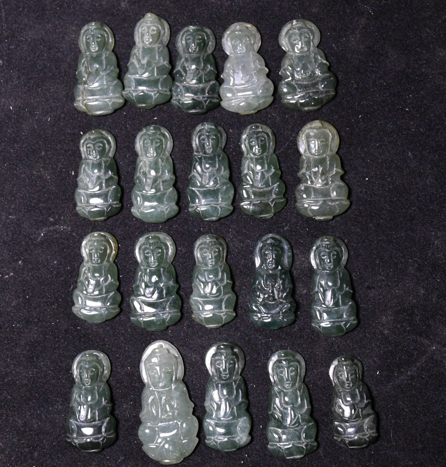 3CM China Jadeite Emerald Carved Kwan-yin Bodhisattva Goddess Amulet Pendant Set