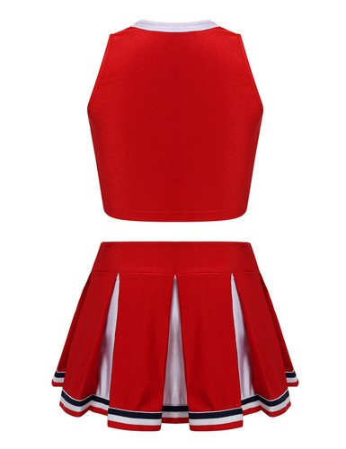 Niñas Cheer Leader Disfraz Uniforme de Animadora Vestido Top Corto Falda Plisada - Imagen 6 de 28