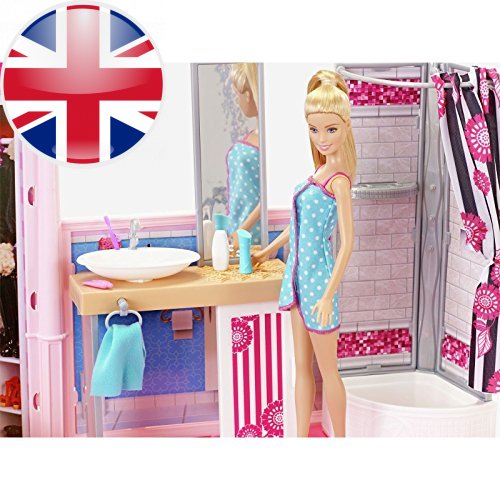 complete barbie home set with 3 dolls