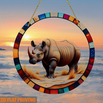 #ad #ad 8x8quot; Romantic Rhino Landscape Acrylic Animal Lover Gift $9.99