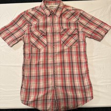 Levi's Men's Shirt M Red Plaid Western Pearl Snap Short Sleeve