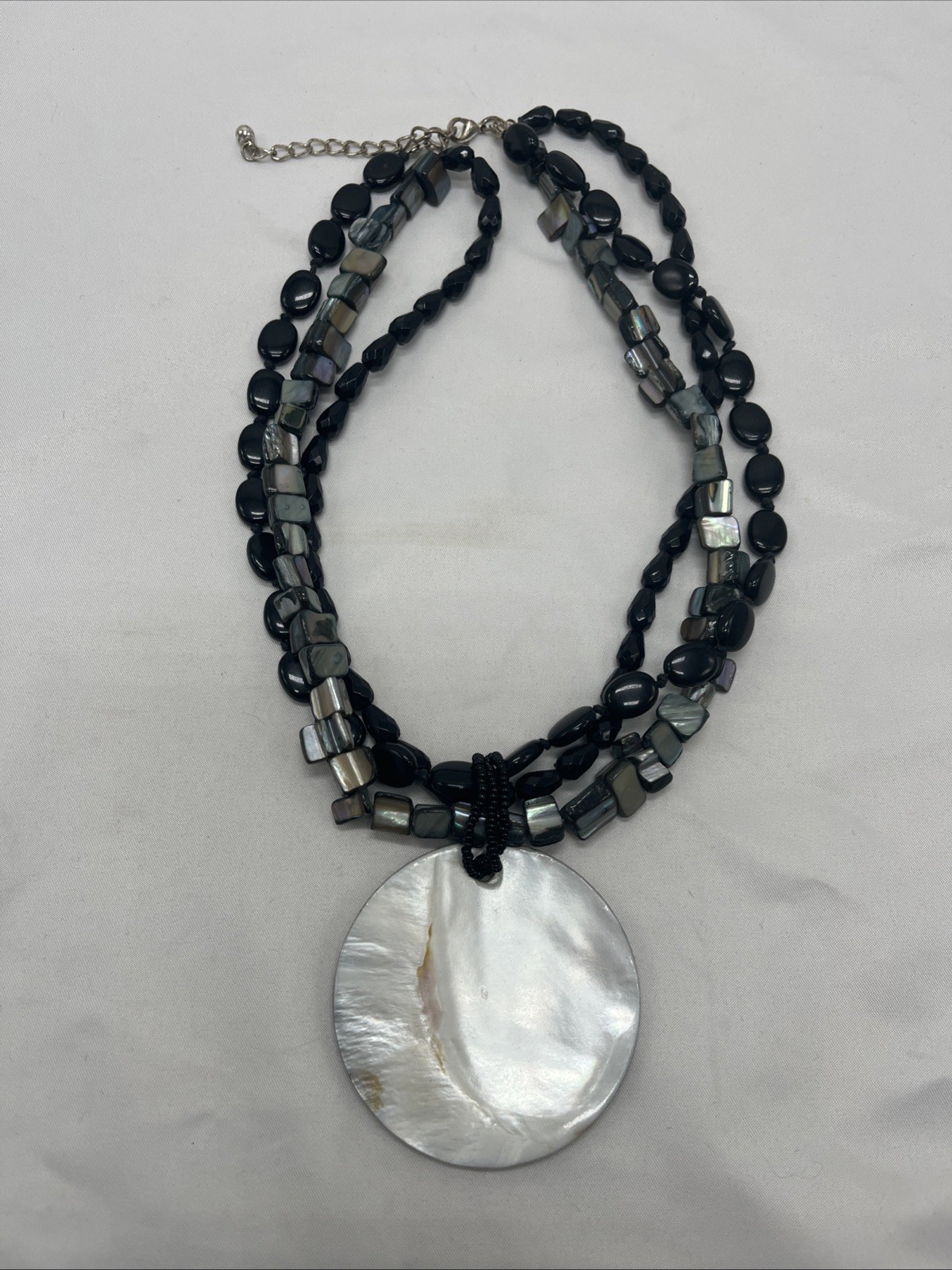 Statement Necklace Shell Pendant Multi Strand Hem… - image 2