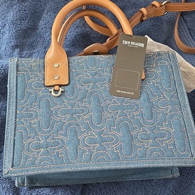 True Religion Denim Satchel Logo Patch Detachable Strap Double Handles Women