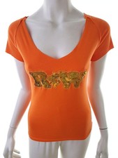 ROCAWEAR Damen Bluse Gr. S Orange Baumwolle 100% Kurzer Ärmel Pailletten