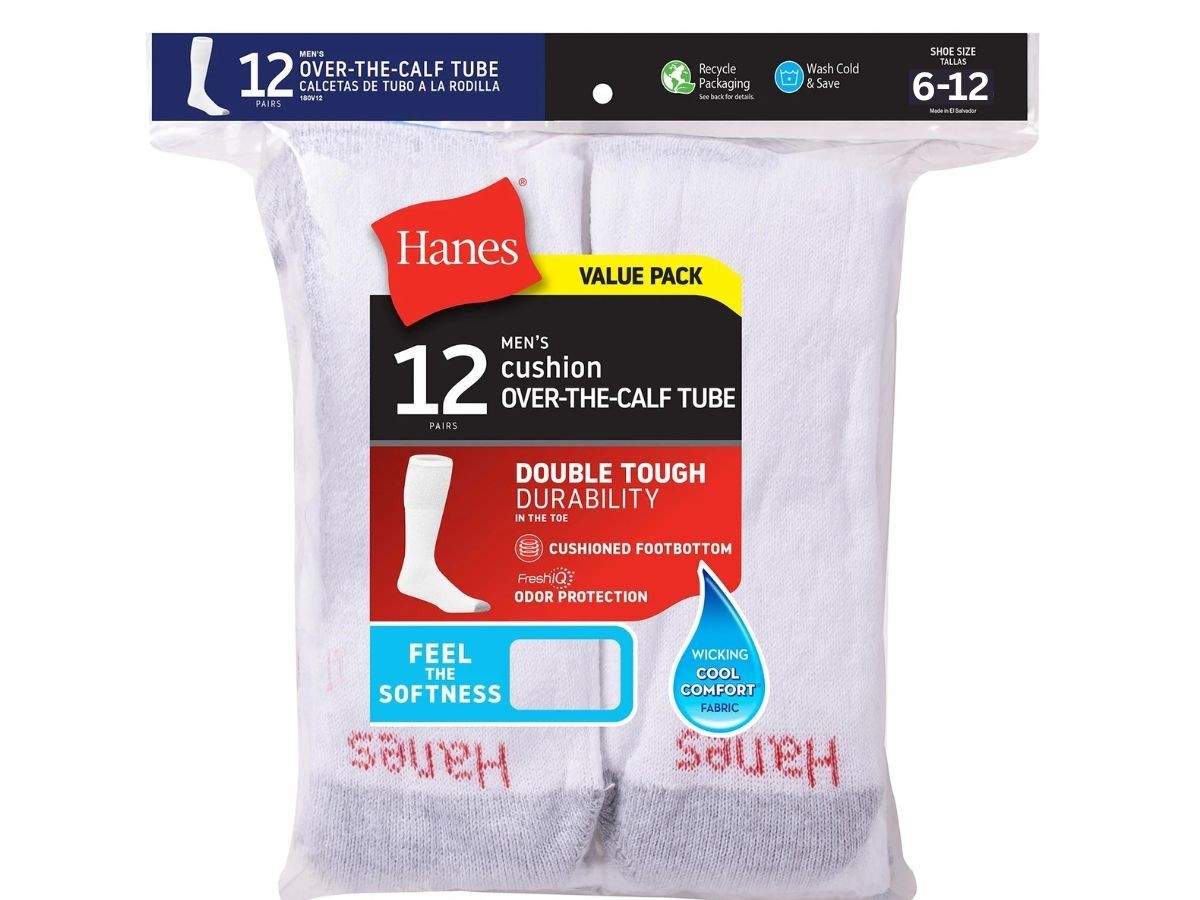 Hanes Men'S Double Tough Durability Over The Calf Tube Socks, 12 pairs Pack