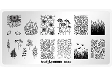 Whats Up Nails B044 Nail Stamping Plate Flowers Floral Leaves Plants Sunflower