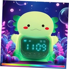 Axolotl Alarm Clock with Night Light for Kids, Rechargeable Axolotl-Green