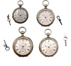 4 ANTIQUE A.W. CO WALTHAM HAMPDEN KEY WOUND 11J POCKET WATCH LOT 18S BASE METAL