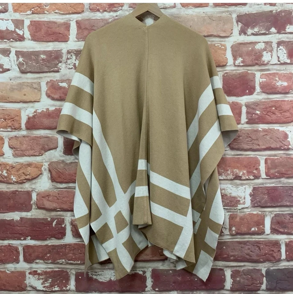 Chicos Ruana Cárdigan Mantón Envolvente Mujer S/M Caqui Blanco Rayas Sin Brazos Foto 4 de 4