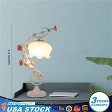 Flower Table Lamp Pink Roses Shade Bedside Lamp Floral Glass Desk Lamp E26 US