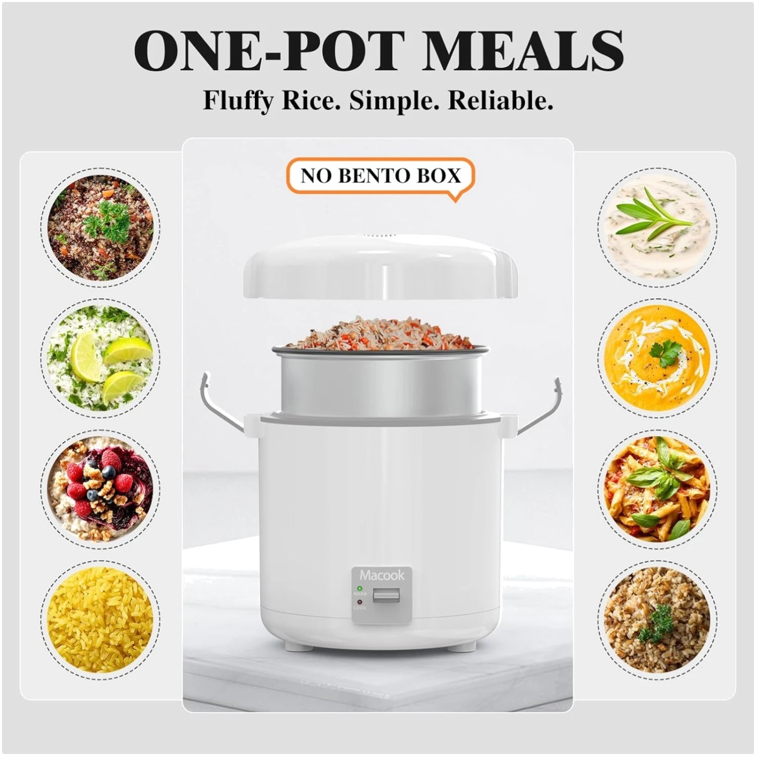 Small Travel Rice Cooker, 1-3 Cups, Nonstick Pot, One Touch