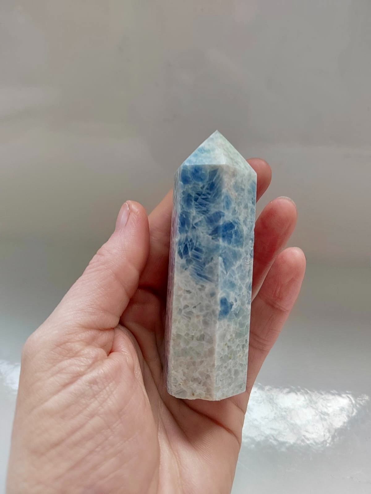 Blue Calcite Crystal Tower | Large Polished Point | 105g
