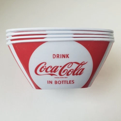 Vintage Coca-Cola Popcorn Square Plastic Bowls Set of 4 Made By Gibson Coke NWOT