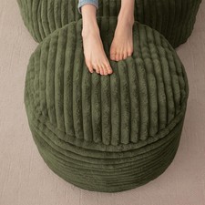 Round Stuffed Pouf Ottoman Corduroy Poufs W/ High-Density Foam Filling Furry