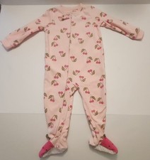 Carter's Fleece Footed Pajama Blanket Sleeper Pink Cherries design Size 2T Girls