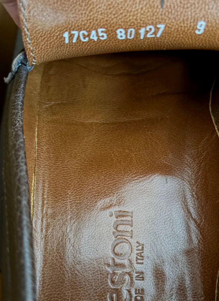 Mocasines para hombre A. Testoni Penny de cuero marrón EE. UU. 9 M hechos en Italia venta al por menor $750+ Foto 3 de 4