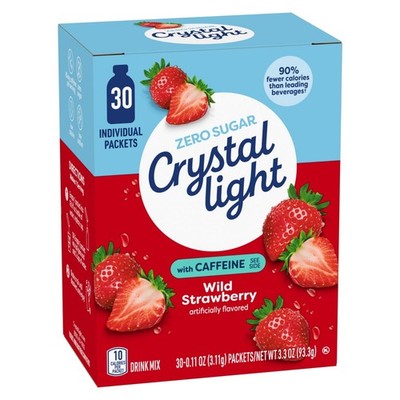 Crystal Light Wild Strawberry Sugar Free Drink Mix Singles with Caffeine, 30 ct
