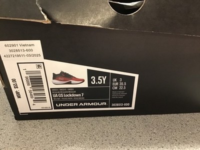 Under Armour GS Lockdown 7 Basketball Shoes 3028513-600   Size 3.5Y