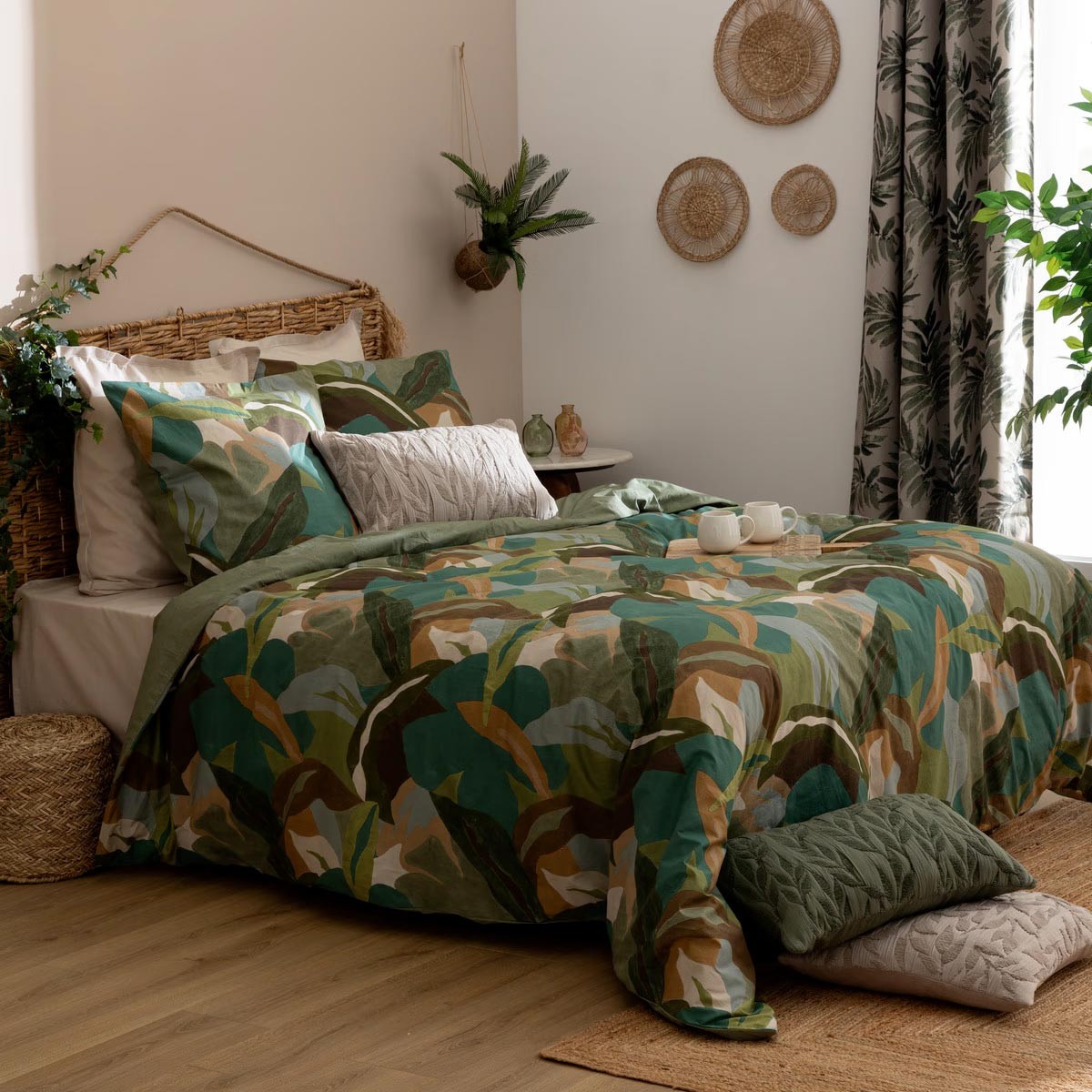 Parure de lit 3 pièces Renata 240x220 cm vert en coton pour grand lit double