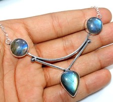 Outstanding Fiery Labradorite 925 Silver Plated Necklace 19
