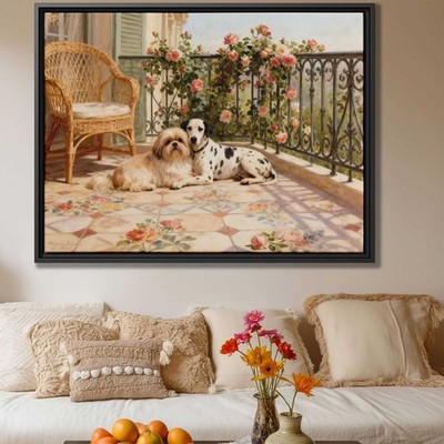 Dog Shih Tzu Dalmatian Canvas Print Oil Painting Floral Dog Artwork Wall Decor