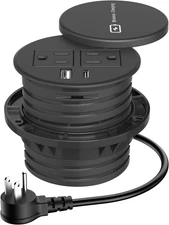 3" Desktop Power Grommet w/ Wireless Charger USB-C Fast Charging Strip