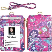 Badge Holder with Zipper, ID Badge Card Holder Wallet with 5 Card Slots