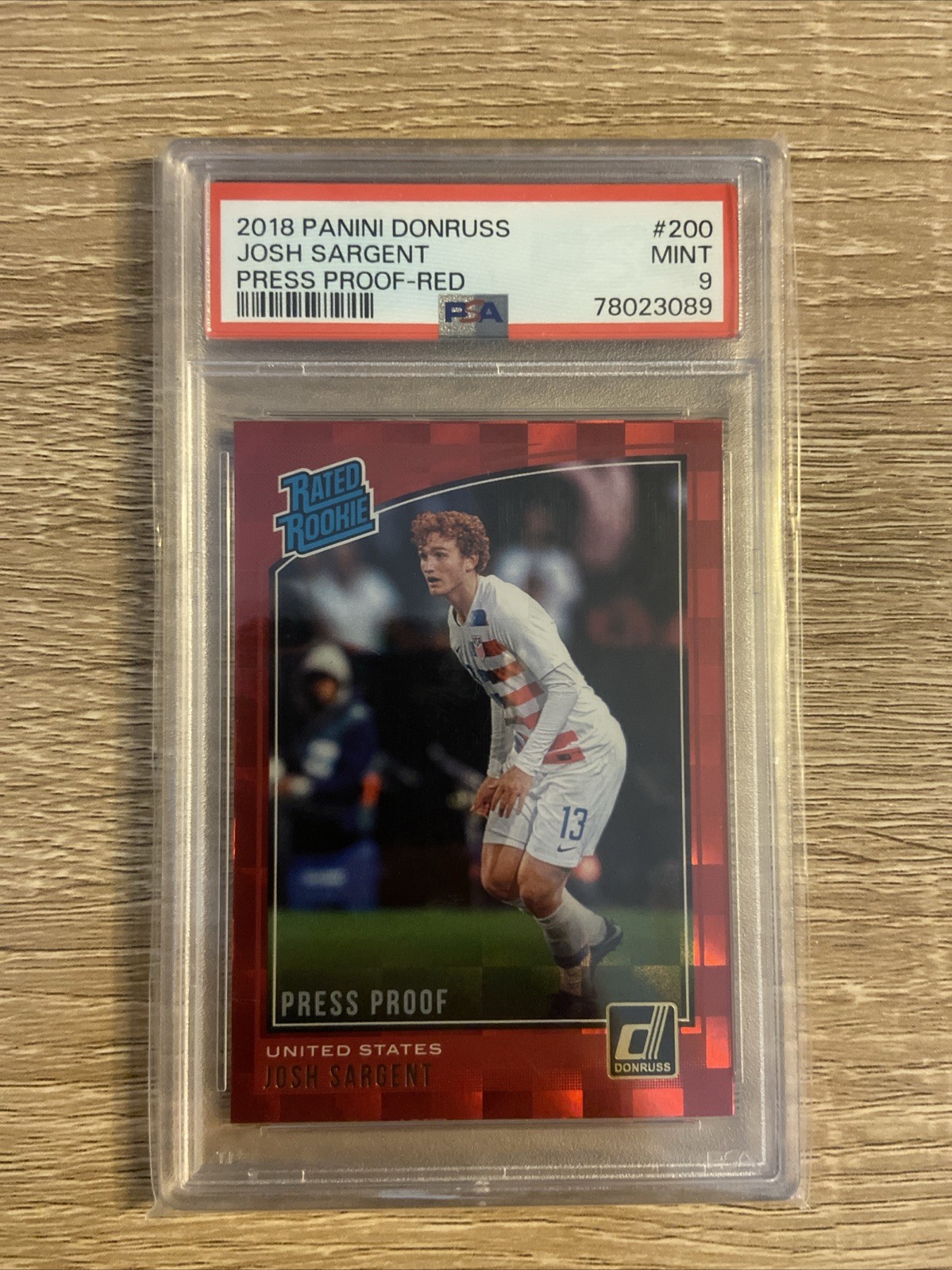 2018-19 Donruss Josh Sargent Red Press Proof Rated Rookie #200 PSA 9 USA USMNT
