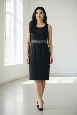 Kasper Black Dress Women's 8 Sleeveless Sequin Bead Elegant Cocktail Minimalist