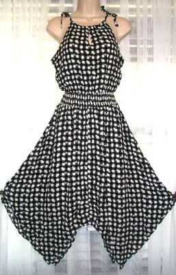 MAURICE'S SZ S BLACK WHITE GINGHAM DAISY HI-LOW COUNTRY CHIC DRESS SUNDRESS