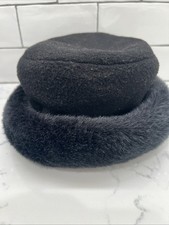 Vintage Black Fur Wool Women  s Hat 7  Inside Width Brow Cap