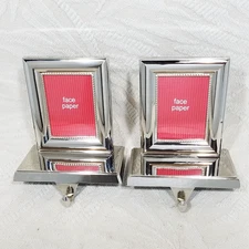 CHRISTMAS STOCKING HOLDER PICTURE FRAME SILVER/CHROME 2”x3” PHOTO LOT OF 2