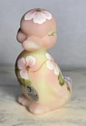 Fenton Burmese Pink Duckling Hand Painted Art Glass Figurine Signed Satin Finish