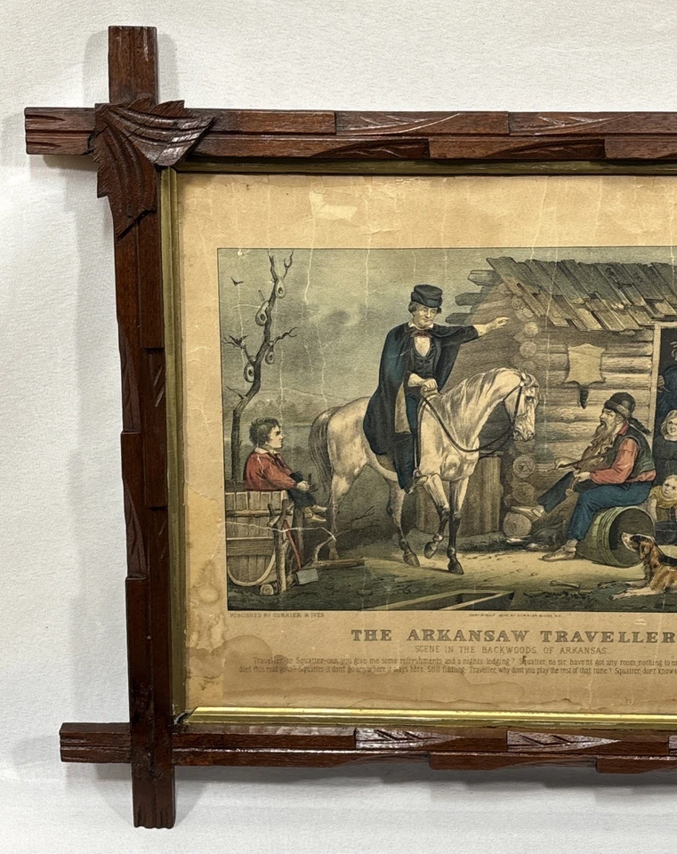 Antigua litografía original de canción popular Currier & Ives The Arkansas Traveler de 1870 Foto 4 de 4