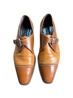A. Testoni Men's Monk Strap Two-Tone Brown Leather Cap Toe Italian Dress Shoes 9
