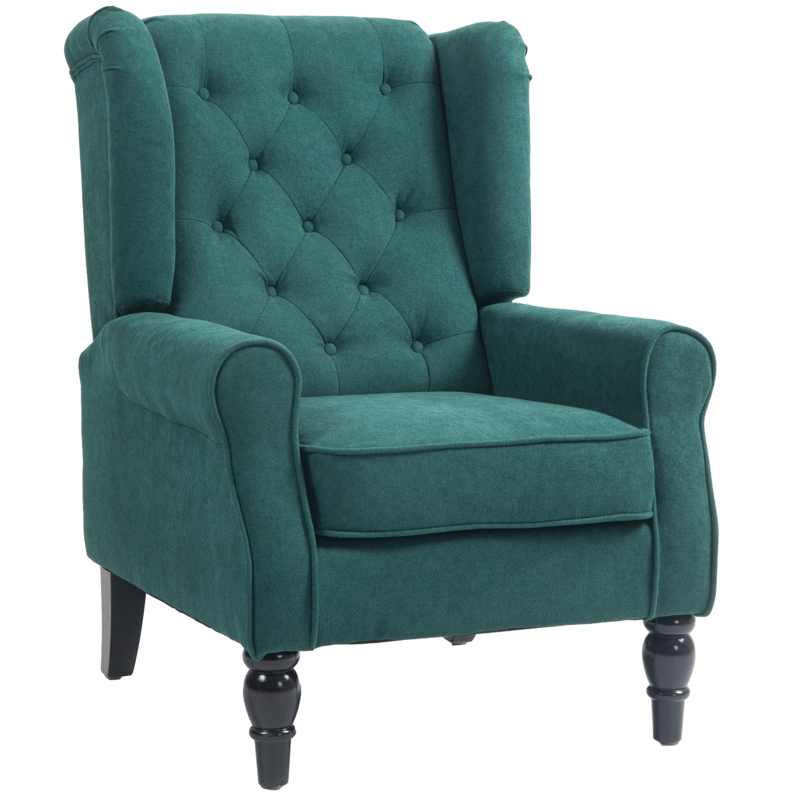 HOMCOM Accent Chair Button-Tufted Armchair with Wingback Round Arms Dark Green