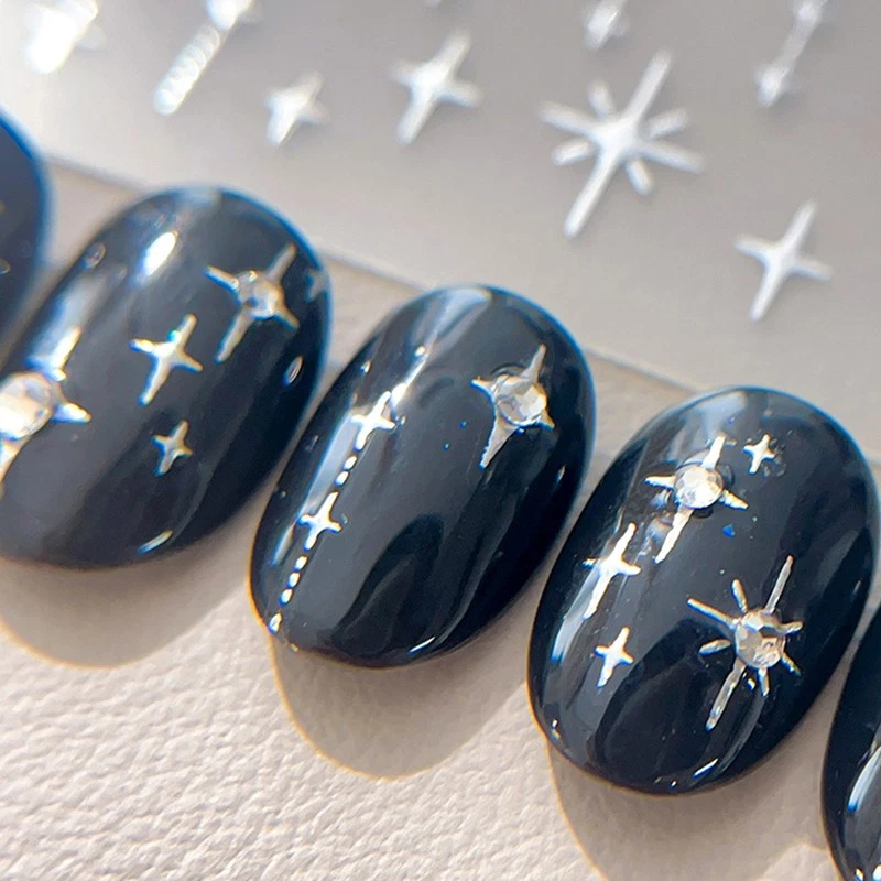 3D Nail Art Stickers Decals Gold Silver Rhinestone Stars Decals Decoration - Bild 4 von 4