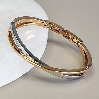Anne Klein Bangle Bracelet Multi Tone Hinged Crisscross 6.5''