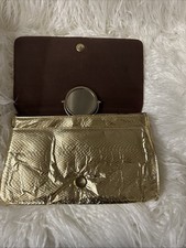 Vintage Faux Foil Clutch W/ Fold Out Double Side Mirror. Made In Hong Kong