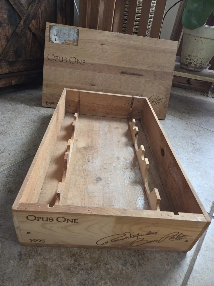 Caja de vino de madera Opus One 1995 con tapa e insertos 6 botellas coleccionable Foto 3 de 3