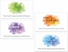 200 PCS Thank You for Supporting My Small Business Cards in 4 Elegant Watercolor