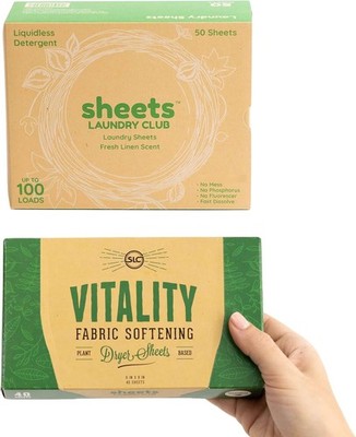 Bundle 50 Pack up to 100 loads Fresh Linen Detergent Sheets & 40 Pack Vitality