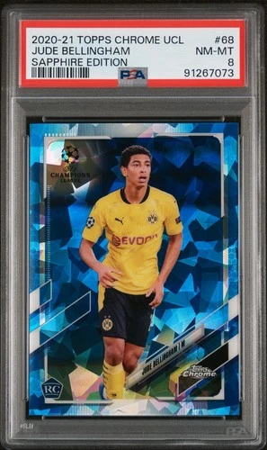 2020 TOPPS CHROME CHAMPIONS LEAGUE SAPPHIRE ED JUDE BELLINGHAM ROOKIE RC PSA 8