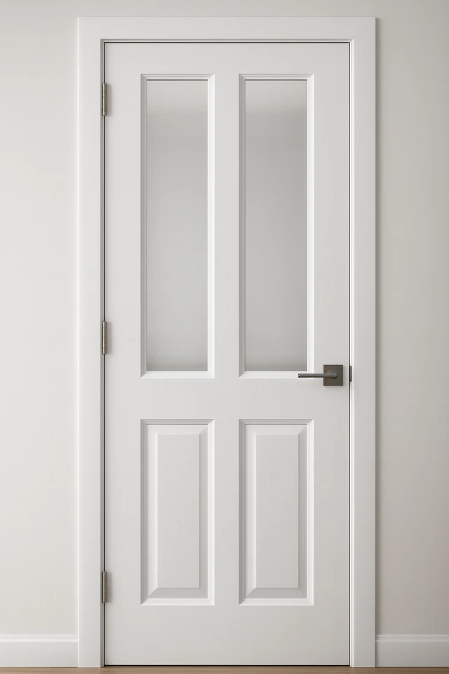 PREMDOR 4 Panel Smooth Internal Door 2L Hollow Core White Primed Frosted Glass - Image 2 of 4