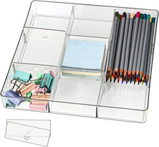 Adjustable Clear Drawer Organizer, Plastic Drawer Divider Tray with Removable 9