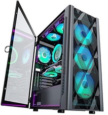 ATX PC Case Pre-Install 6 PWM ARGB Fans, Polygonal Mesh Computer Gaming Case,