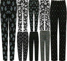 New Womens Ladies Floral Print Full Length Trouser Elasticated Waist Pants 12-28