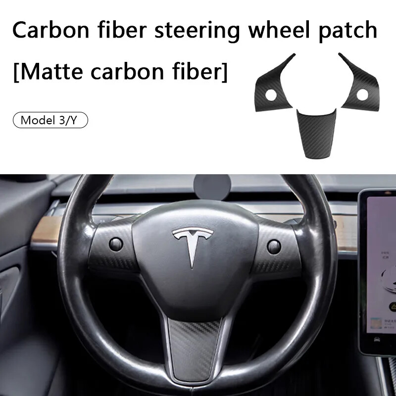 3Pcs For Tesla Model Y/3 1722 Carbon Fiber Interior Steering Wheel