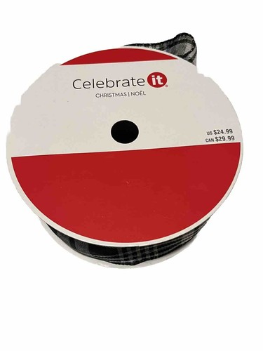 Celebrate It Wired Jumbo Ribbon 2 1/2" ×80 ft Black Plaid Christmas NEW - Picture 3 of 3