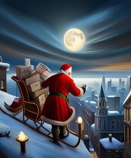 Christmas Eve Santa Claus on Roof Sleigh Presents Poster Repro FREE S/H in Usa